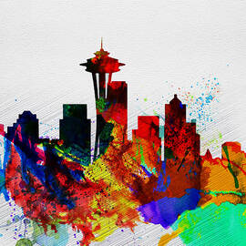  Seattle Watercolor Skyline 2 by Naxart Studio