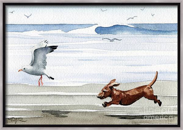 Dachshund At The Beach  #7 Framed Canvas Print