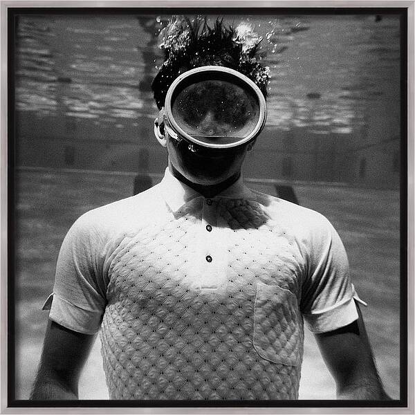 A Male Model Underwater In A Pool With A Scuba Framed Canvas Print