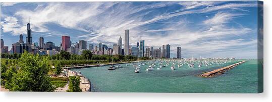 Chicago Skyline Daytime Panoramic Canvas Art Print by Adam Romanowicz