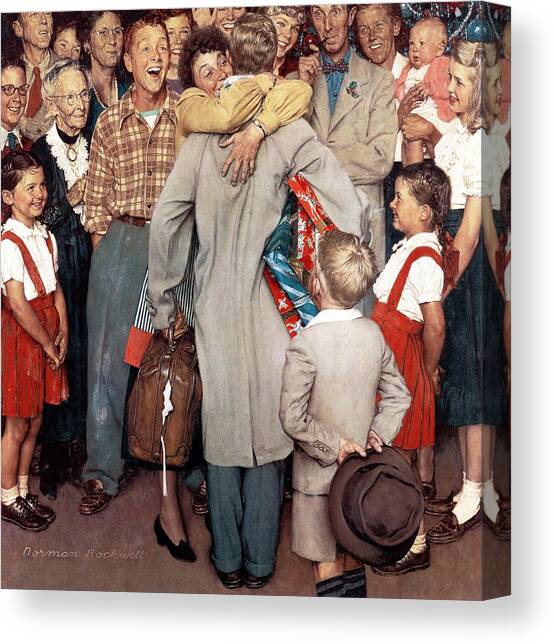 Christmas Homecoming Canvas Art Print by Norman Rockwell