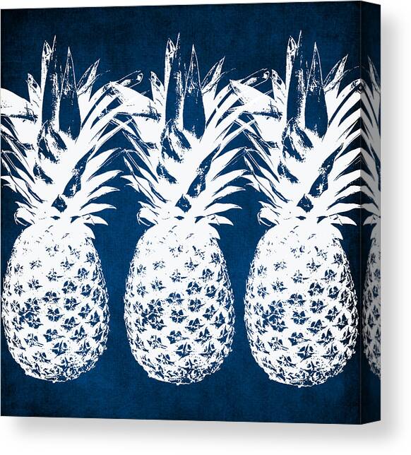 Indigo and White Pineapples Canvas Art Print by Linda Woods