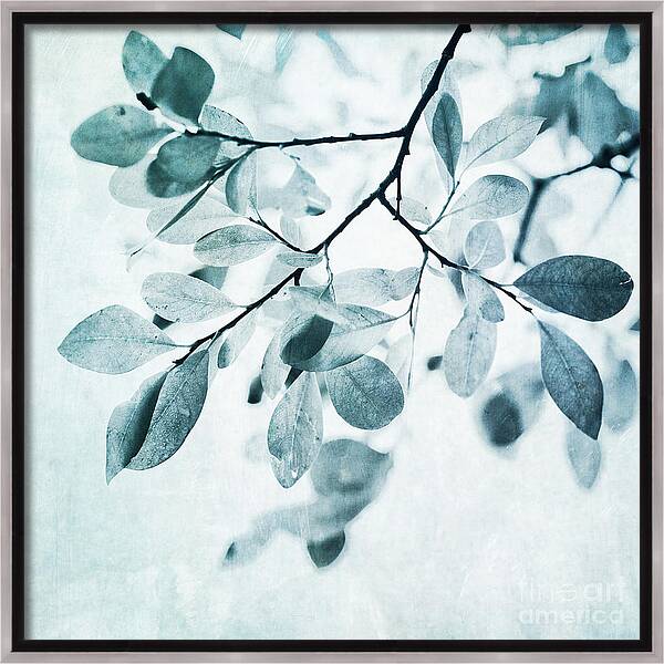 Leaves In Dusty Blue Framed Canvas Print