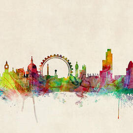 London Skyline Watercolour by Michael Tompsett