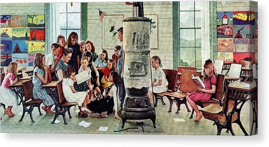 Norman Rockwell Visits A Country School Canvas Art Print by Norman Rockwell