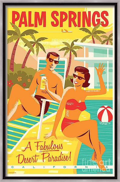 Palm Springs Poster - Retro Travel Framed Canvas Print