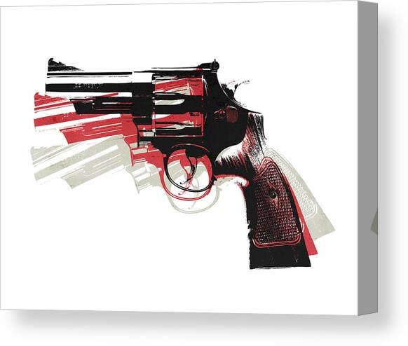 Revolver on White Canvas Art Print by Michael Tompsett