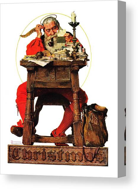 Santa At His Desk Canvas Art Print by Norman Rockwell