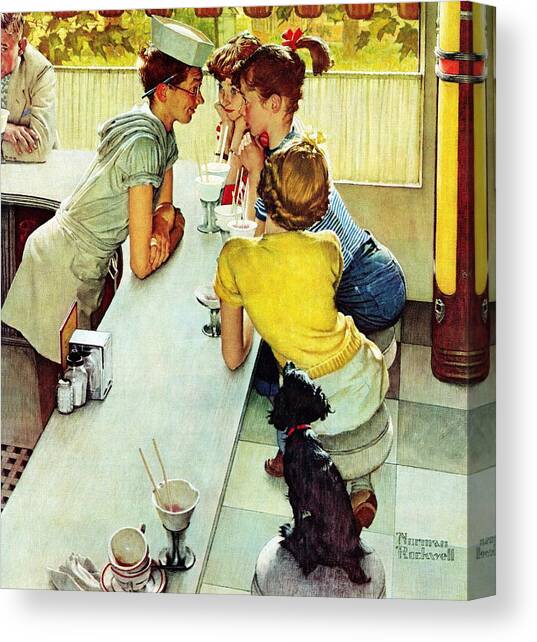 Soda Jerk Canvas Art Print by Norman Rockwell