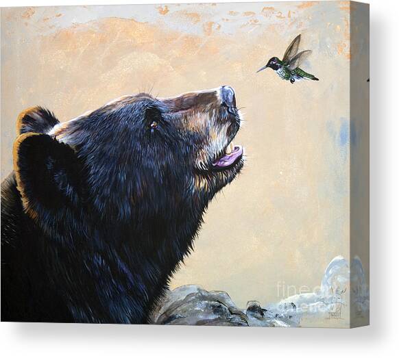The Bear and the Hummingbird Canvas Art Print by J W Baker