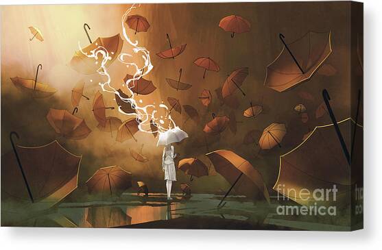 The White Umbrella Canvas Art Print by Tithi Luadthong