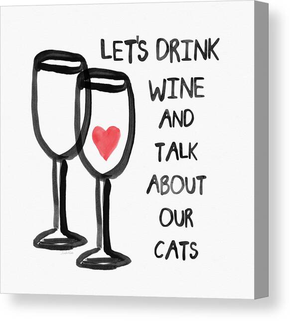 Wine and Cats- Art by Linda Woods Canvas Art Print by Linda Woods