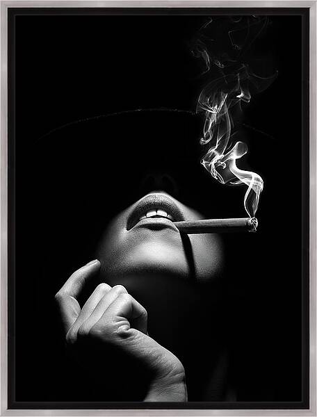 Woman Smoking A Cigar Framed Canvas Print